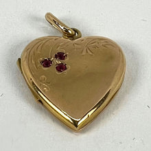 Load image into Gallery viewer, French 18K Yellow Gold Red Ruby Heart Locket Flower Charm Pendant