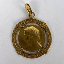 Load image into Gallery viewer, French Virgin Mary Lucky Clover 18K Yellow Gold Medal Charm Pendant