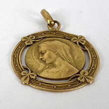 Load image into Gallery viewer, French Virgin Mary Lucky Clover 18K Yellow Gold Medal Charm Pendant