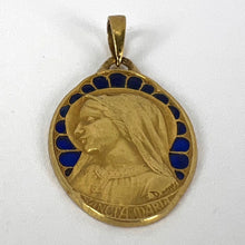 Load image into Gallery viewer, French Dropsy Virgin Mary Plique A Jour Enamel 18K Yellow Gold Pendant Medal