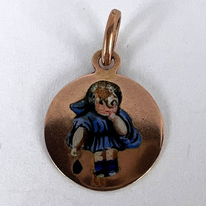 Little Girl Blue Dress 9 Karat Rose Gold Enamel Charm Pendant