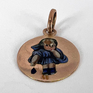 Little Girl Blue Dress 9 Karat Rose Gold Enamel Charm Pendant