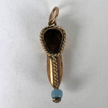 Load image into Gallery viewer, Curled Toe Shoe 14K Yellow Gold Blue Bead Charm Pendant