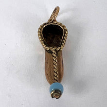 Load image into Gallery viewer, Curled Toe Shoe 14K Yellow Gold Blue Bead Charm Pendant