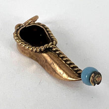 Load image into Gallery viewer, Curled Toe Shoe 14K Yellow Gold Blue Bead Charm Pendant