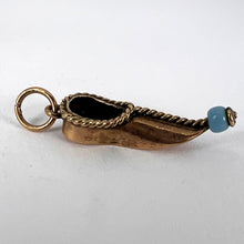 Load image into Gallery viewer, Curled Toe Shoe 14K Yellow Gold Blue Bead Charm Pendant
