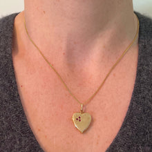 Load image into Gallery viewer, French 18K Yellow Gold Red Ruby Heart Locket Flower Charm Pendant