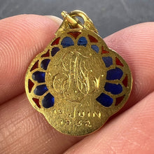 Load image into Gallery viewer, French Virgin Mary Plique A Jour Enamel 18K Yellow Gold Charm Pendant