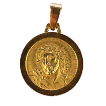 Load image into Gallery viewer, French 18K Yellow Gold Jesus Christ Crown of Thorns Medal Charm Pendant