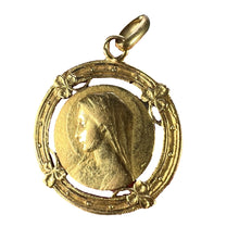 Load image into Gallery viewer, French Virgin Mary Lucky Clover 18K Yellow Gold Medal Charm Pendant