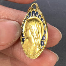Load image into Gallery viewer, French Dropsy Virgin Mary Plique A Jour Enamel 18K Yellow Gold Pendant Medal