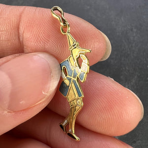 French Pinocchio 9 Karat Yellow Gold Enamel Charm Pendant
