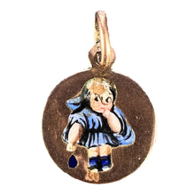 Load image into Gallery viewer, Little Girl Blue Dress 9 Karat Rose Gold Enamel Charm Pendant
