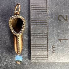 Load image into Gallery viewer, Curled Toe Shoe 14K Yellow Gold Blue Bead Charm Pendant