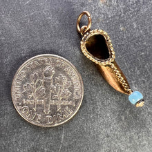 Load image into Gallery viewer, Curled Toe Shoe 14K Yellow Gold Blue Bead Charm Pendant