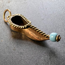 Load image into Gallery viewer, Curled Toe Shoe 14K Yellow Gold Blue Bead Charm Pendant