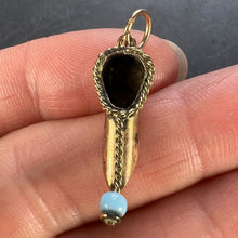 Load image into Gallery viewer, Curled Toe Shoe 14K Yellow Gold Blue Bead Charm Pendant