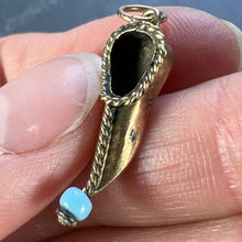 Load image into Gallery viewer, Curled Toe Shoe 14K Yellow Gold Blue Bead Charm Pendant