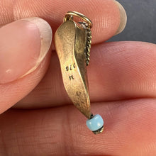 Load image into Gallery viewer, Curled Toe Shoe 14K Yellow Gold Blue Bead Charm Pendant