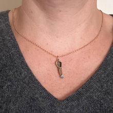 Load image into Gallery viewer, Curled Toe Shoe 14K Yellow Gold Blue Bead Charm Pendant