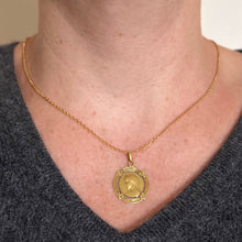 Load image into Gallery viewer, French Virgin Mary Lucky Clover 18K Yellow Gold Medal Charm Pendant