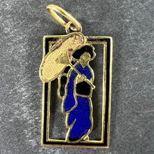 Load image into Gallery viewer, Vintage Deco Japanese Lady Geisha Kimono Enamel 18K Yellow Gold Charm Pendant