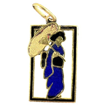 Load image into Gallery viewer, Vintage Deco Japanese Lady Geisha Kimono Enamel 18K Yellow Gold Charm Pendant