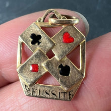 Load image into Gallery viewer, French 18K Yellow Gold Enamel ‘Reussite’ Aces Gambling Cards Lucky Charm Pendant