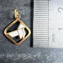 Load image into Gallery viewer, Vintage French White Origami Bird Enamel 18K Yellow Gold Charm Pendant