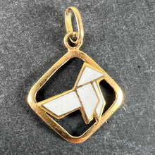 Load image into Gallery viewer, Vintage French White Origami Bird Enamel 18K Yellow Gold Charm Pendant