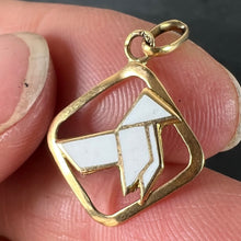 Load image into Gallery viewer, Vintage French White Origami Bird Enamel 18K Yellow Gold Charm Pendant