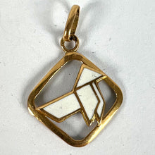 Load image into Gallery viewer, Vintage French White Origami Bird Enamel 18K Yellow Gold Charm Pendant