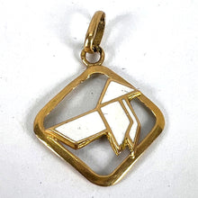 Load image into Gallery viewer, Vintage French White Origami Bird Enamel 18K Yellow Gold Charm Pendant
