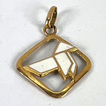 Load image into Gallery viewer, Vintage French White Origami Bird Enamel 18K Yellow Gold Charm Pendant