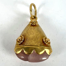Load image into Gallery viewer, Vintage Rose Quartz Flowers 18 Karat Yellow Gold Charm Pendant