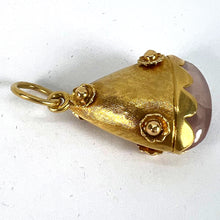 Load image into Gallery viewer, Vintage Rose Quartz Flowers 18 Karat Yellow Gold Charm Pendant
