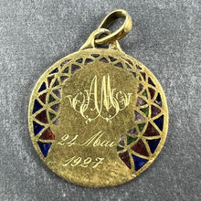 Load image into Gallery viewer, French E Dropsy Virgin Mary Plique A Jour Enamel 18K Yellow Gold Pendant Medal