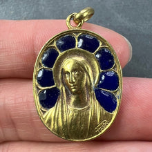 Load image into Gallery viewer, French Pierly Virgin Mary Plique A Jour Enamel 18K Yellow Gold Pendant Medal