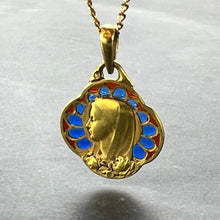 Load image into Gallery viewer, French Virgin Mary Plique A Jour Enamel 18K Yellow Gold Charm Pendant