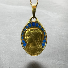 Load image into Gallery viewer, French Dropsy Virgin Mary Plique A Jour Enamel 18K Yellow Gold Pendant Medal