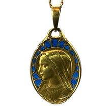 Load image into Gallery viewer, French Dropsy Virgin Mary Plique A Jour Enamel 18K Yellow Gold Pendant Medal