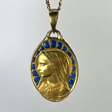 Load image into Gallery viewer, French Dropsy Virgin Mary Plique A Jour Enamel 18K Yellow Gold Pendant Medal