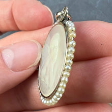 Load image into Gallery viewer, French Mother of Pearl Rafael’s Cherub 18K White Gold Seed Pearl Medal Pendant
