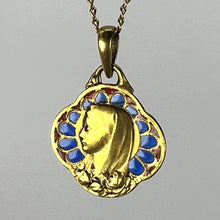 Load image into Gallery viewer, French Virgin Mary Plique A Jour Enamel 18K Yellow Gold Charm Pendant