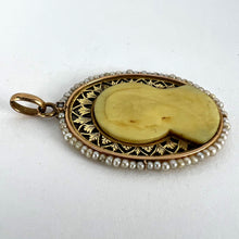 Load image into Gallery viewer, French 18K Yellow Gold Seed Pearl Bakelite Virgin Mary Charm Pendant