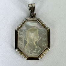 Load image into Gallery viewer, French Virgin Mary Mother of Pearl 18K White Gold Pearl Charm Pendant