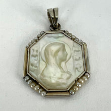 Load image into Gallery viewer, French Virgin Mary Mother of Pearl 18K White Gold Pearl Charm Pendant