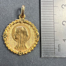 Load image into Gallery viewer, French Perroud Virgin Mary Flowers Leaves Wreath 18K Yellow Gold Medal Charm Pendant