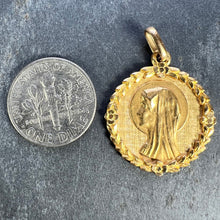 Load image into Gallery viewer, French Perroud Virgin Mary Flowers Leaves Wreath 18K Yellow Gold Medal Charm Pendant