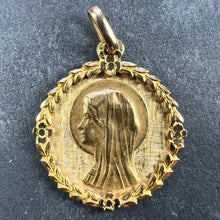 Load image into Gallery viewer, French Perroud Virgin Mary Flowers Leaves Wreath 18K Yellow Gold Medal Charm Pendant